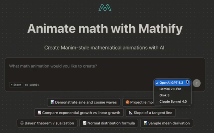 Mathify now supports multiple AI models (GPT-5.2, Gemini, Grok, Claude)
