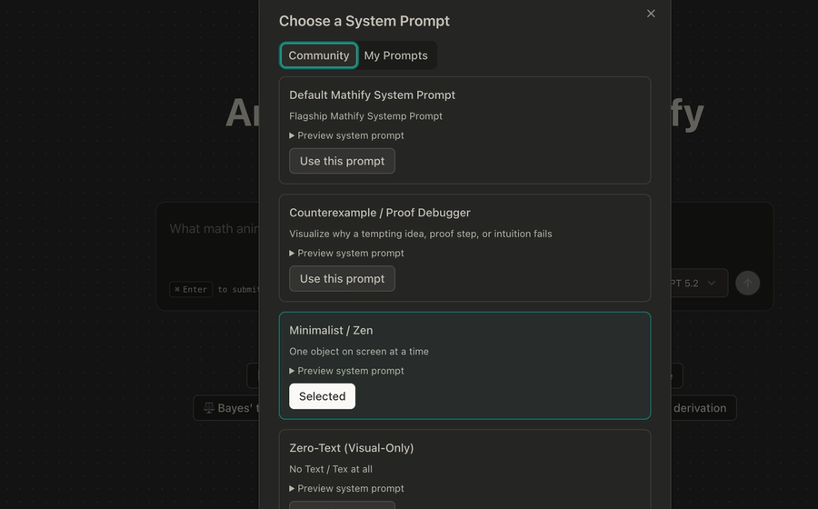 Mathify Now Supports Multiple System Prompts (Proofs, 3D, Zero-Text, More)