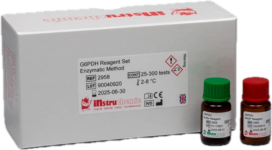 Instruchemie G6PDH-reagenssisarja, pakkaus ja reagenssipullot