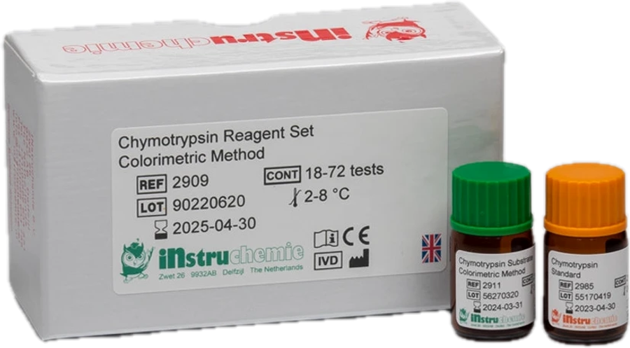 Instruchemie Kymotrypsiini-reagenssisarja, pakkaus ja reagenssipullot