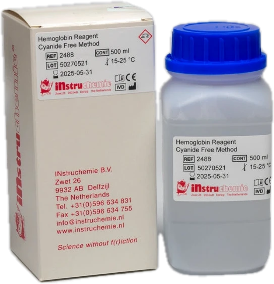 Instruchemie Hemoglobiinireagenssi, syaniditon, pakkaus ja reagenssipullot