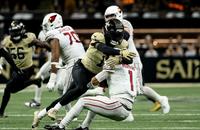 New Orleans Saints cornerback Alontae Taylor sacks Arizona Cardinals quarterback Kyler Murray.