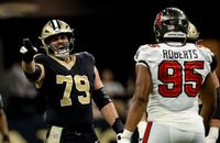 New Orleans Saints center Luke Fortner (79) plays against the Tampa Bay Buccaneers.