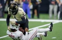 New Orleans Saints cornerback Alontae Taylor (1) sacks Arizona Cardinals quarterback Kyler Murray (1) during the fourth quarter at Caesars Superdome