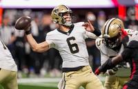 New Orleans Saints quarterback Tyler Shough throws a pass against the Atlanta Falcons.