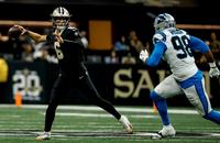 New Orleans Saints quarterback Tyler Shough throws a pass against the Carolina Panthers.