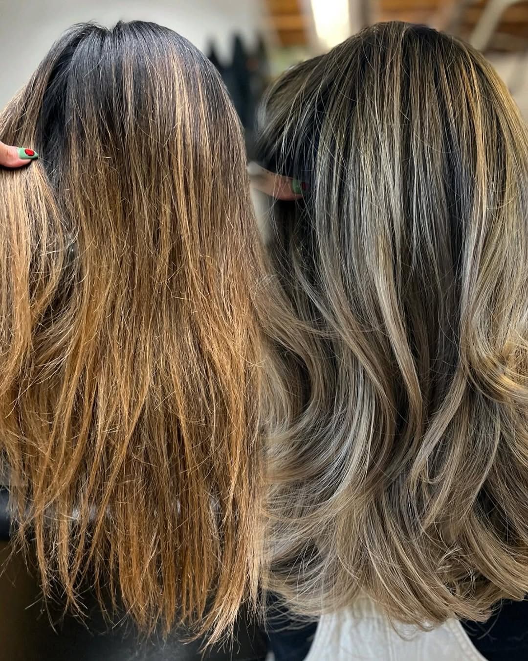 Did you know that dark hair naturally always turns warm? That’s why it’s so important to get a toner every 4-8 weeks, depending how often you wash your hair! A toner helps cancel any unwanted tones, but never lightens your hair! ✨

Do we like side by side before and afters better?