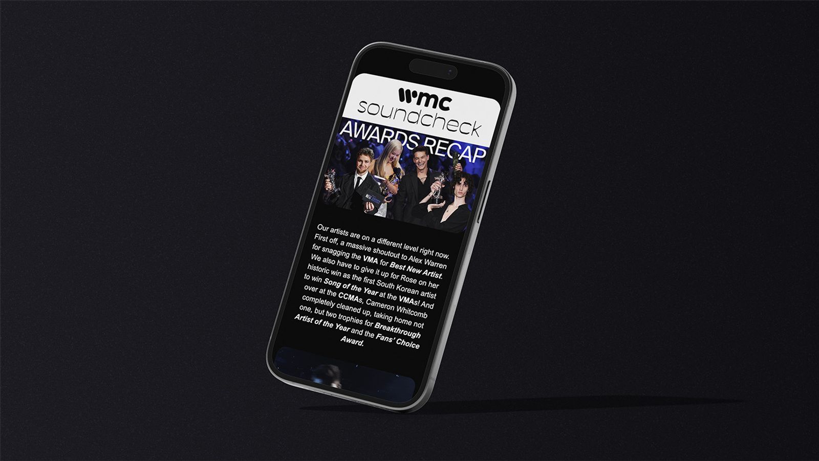 wmc soundcheck awards recap newsletter on a phone
