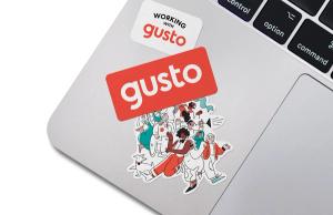 gusto stickers on a laptop