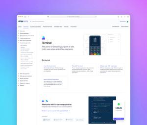 Stripe Docs website, Stripe Terminal landing page on gradient background