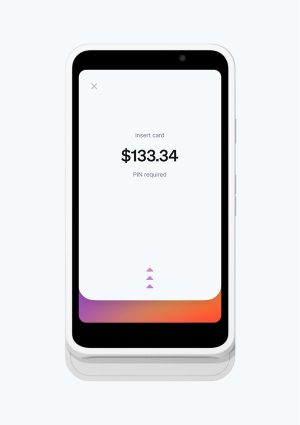 Top down view of Stripe Reader S2 with payment screen presented