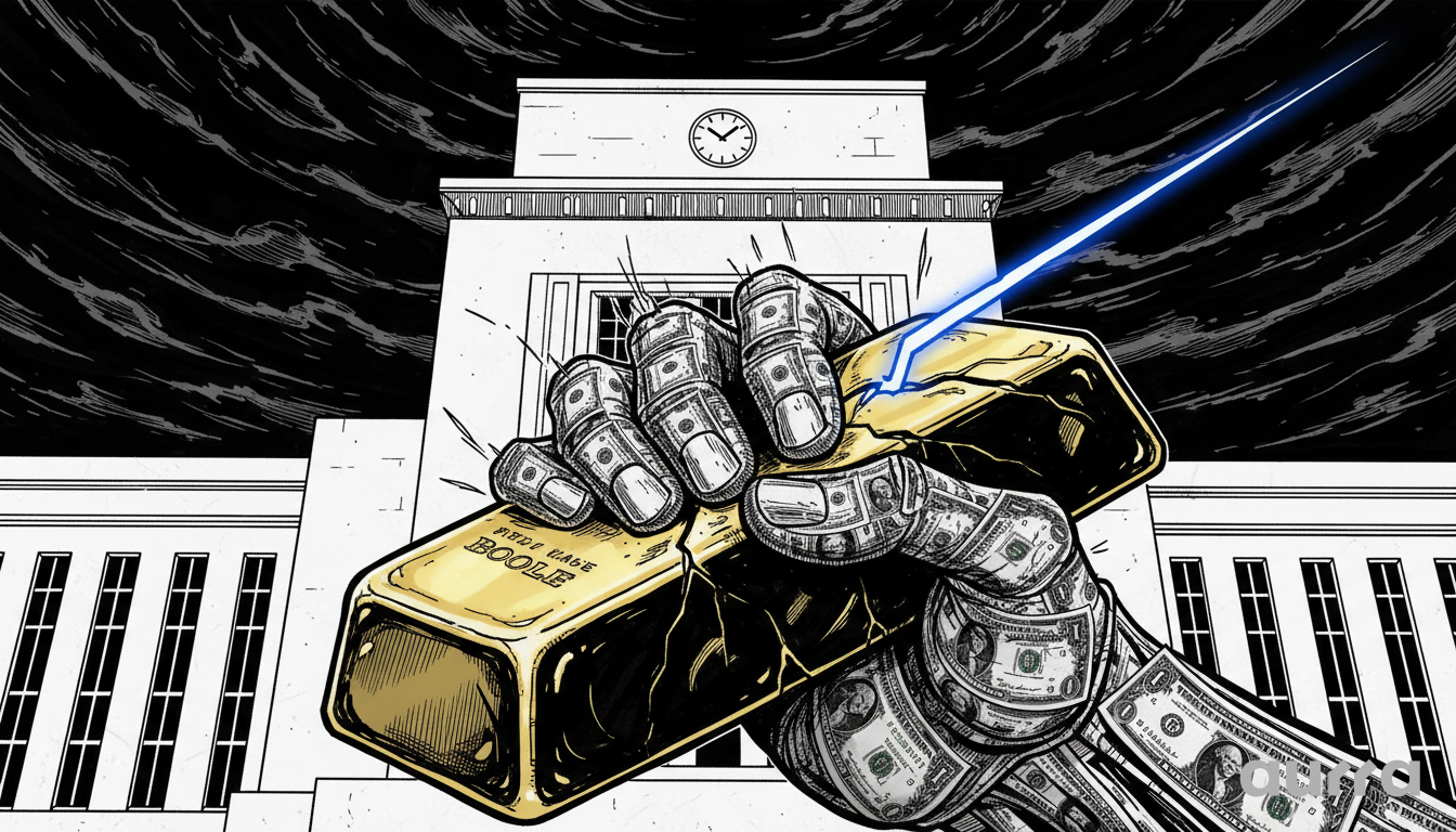 Illustration of a golden figure blocking a laser beam labeled "$4330 RESISTANCE", symbolizing the technical barrier facing the Gold rally.