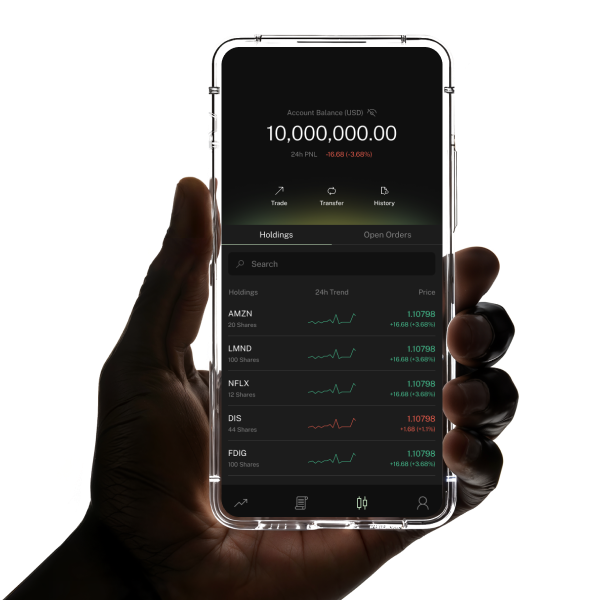 Hand holding phone displaying Aurra mobile app