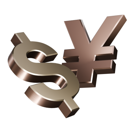 Bronze currency symbols for USD and Yen
