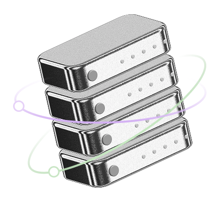 Stack of servers with cosmic dots around them