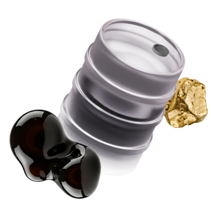 Oil drum, coal, and gold nugget 3D Objects
