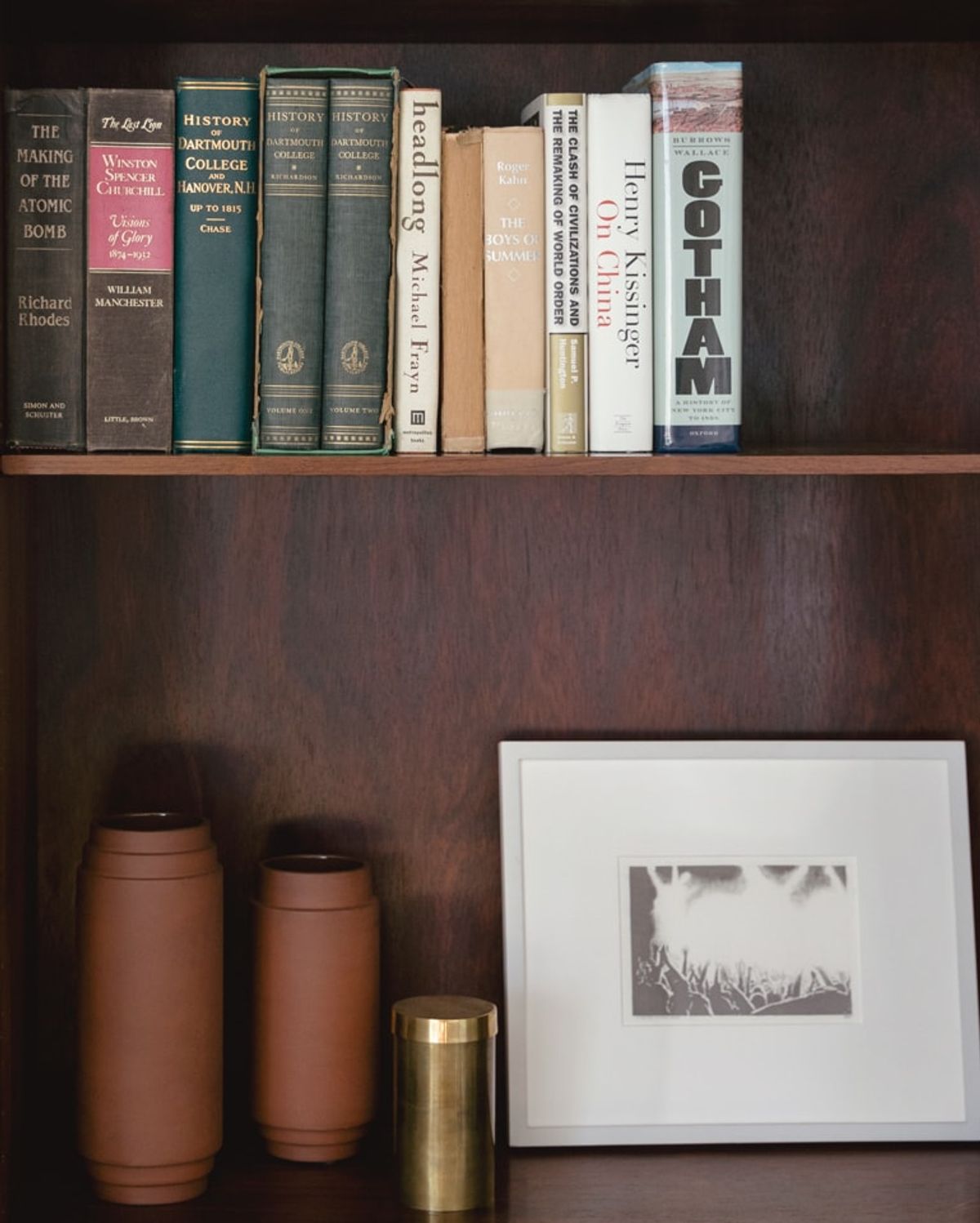 Detail of dark wood bookshelf