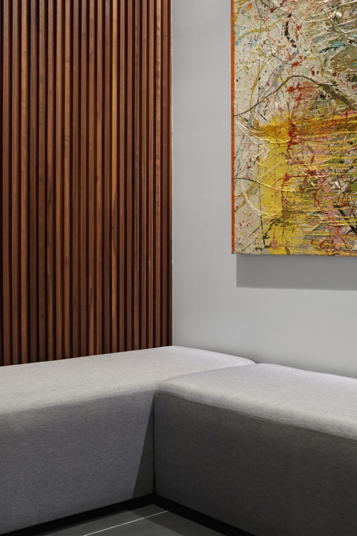 Detail of textures and seating in reception area
