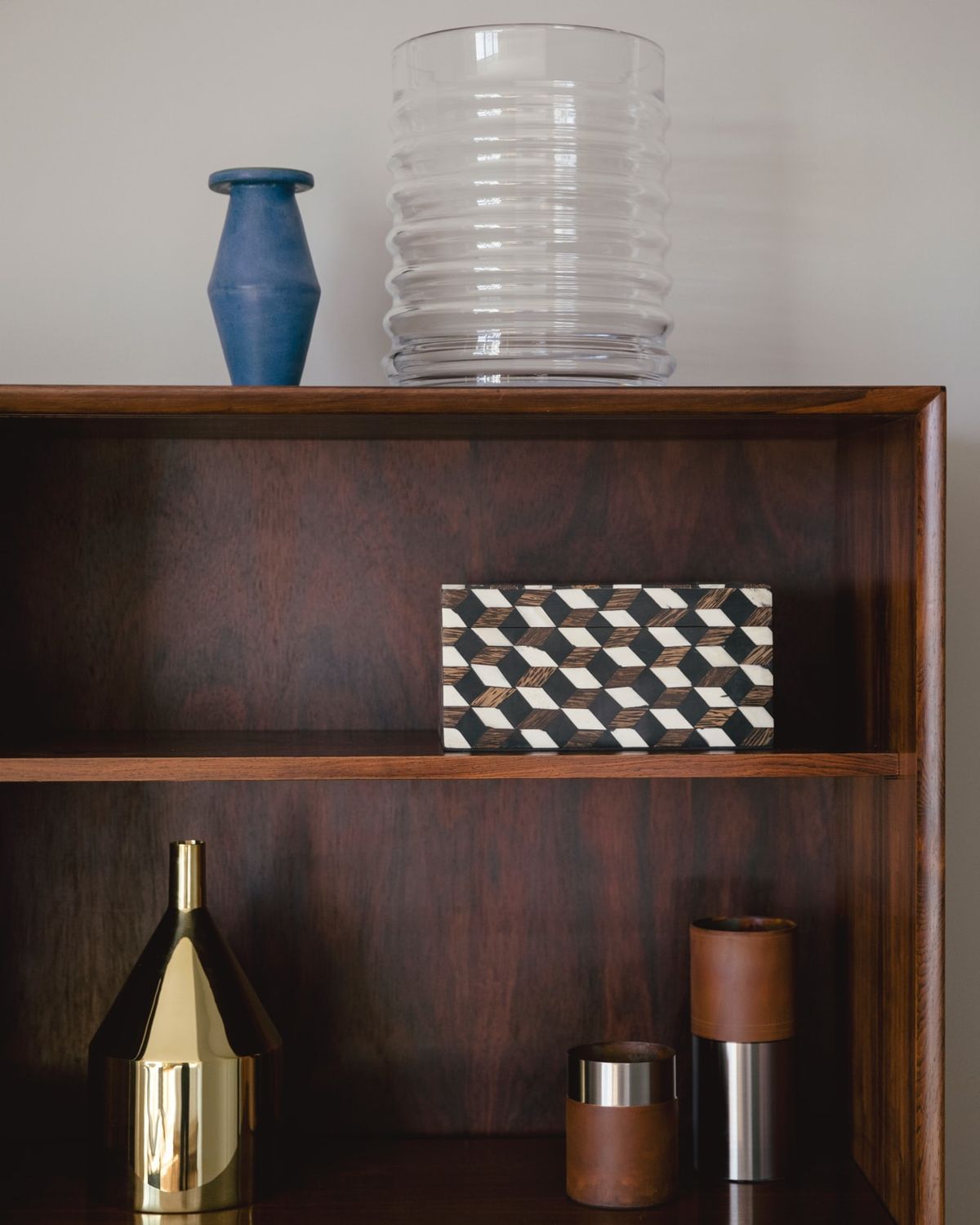 Larger detail of dark wood bookshelf