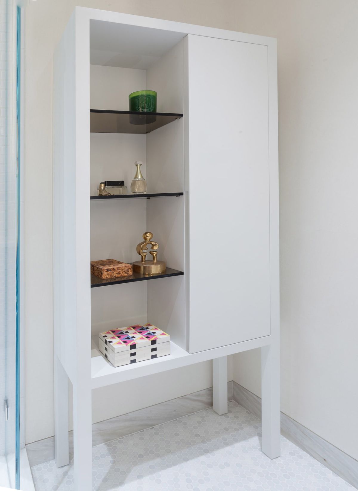 Detail of custom cabinet in bathroom