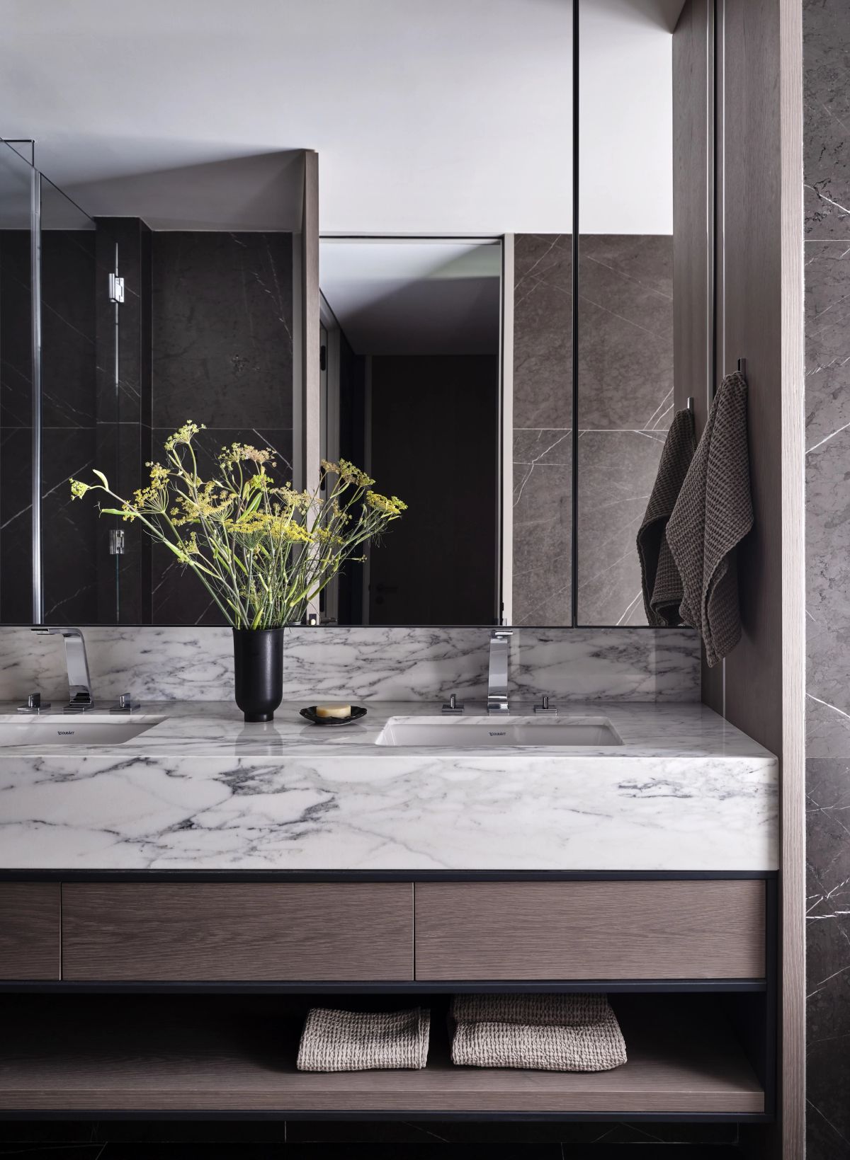 Primary bathroom double sinks and mirror