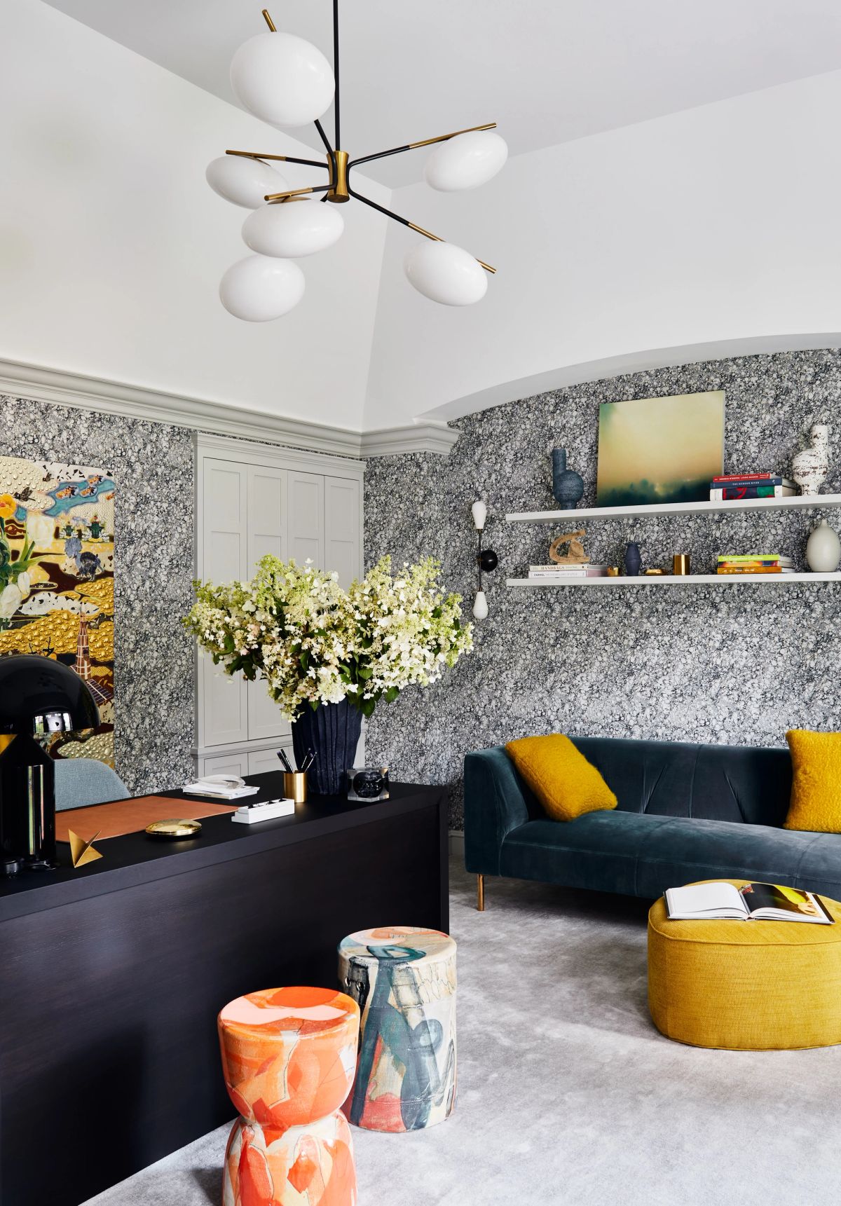 In-home office with color and pattern