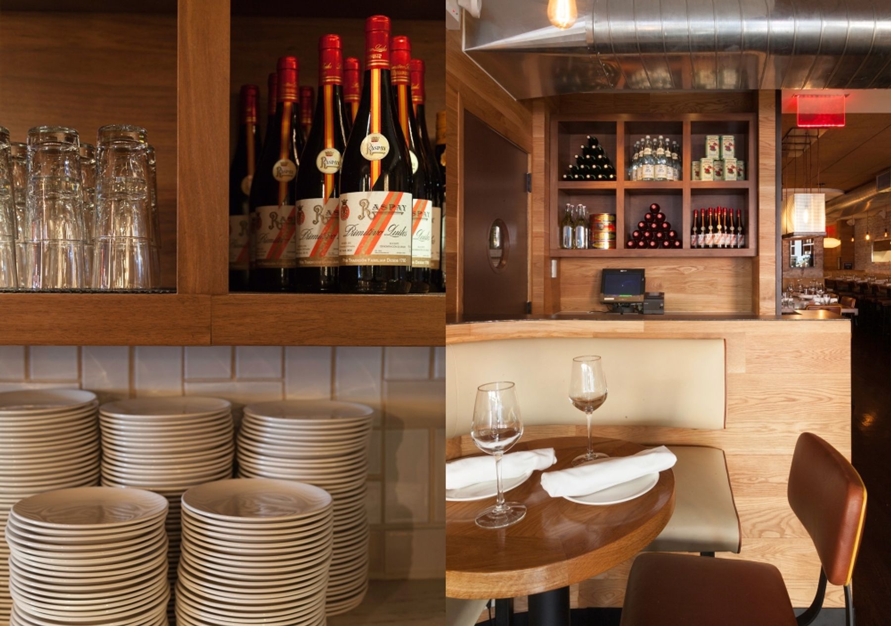 Details of plates, glasses, seating and point of service