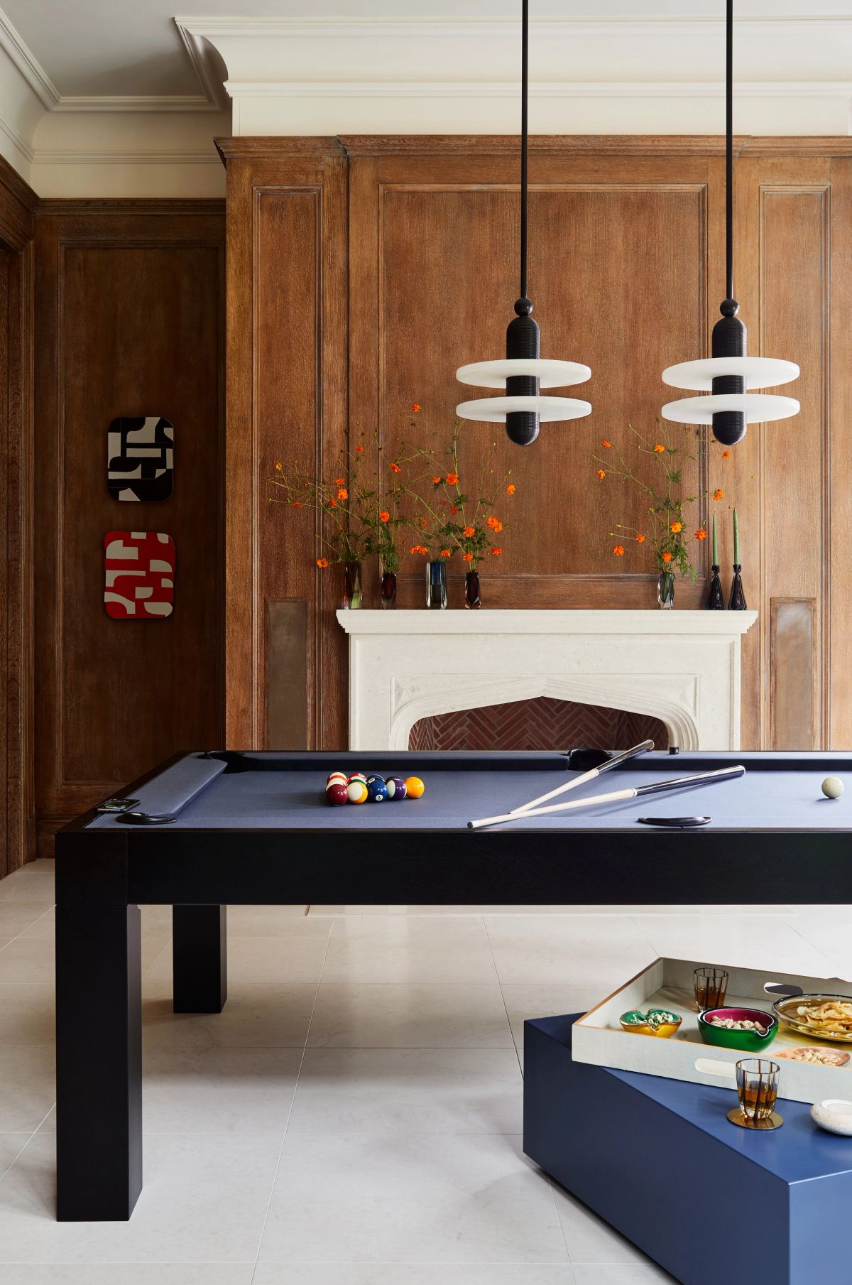 Woods-paneled billiards room