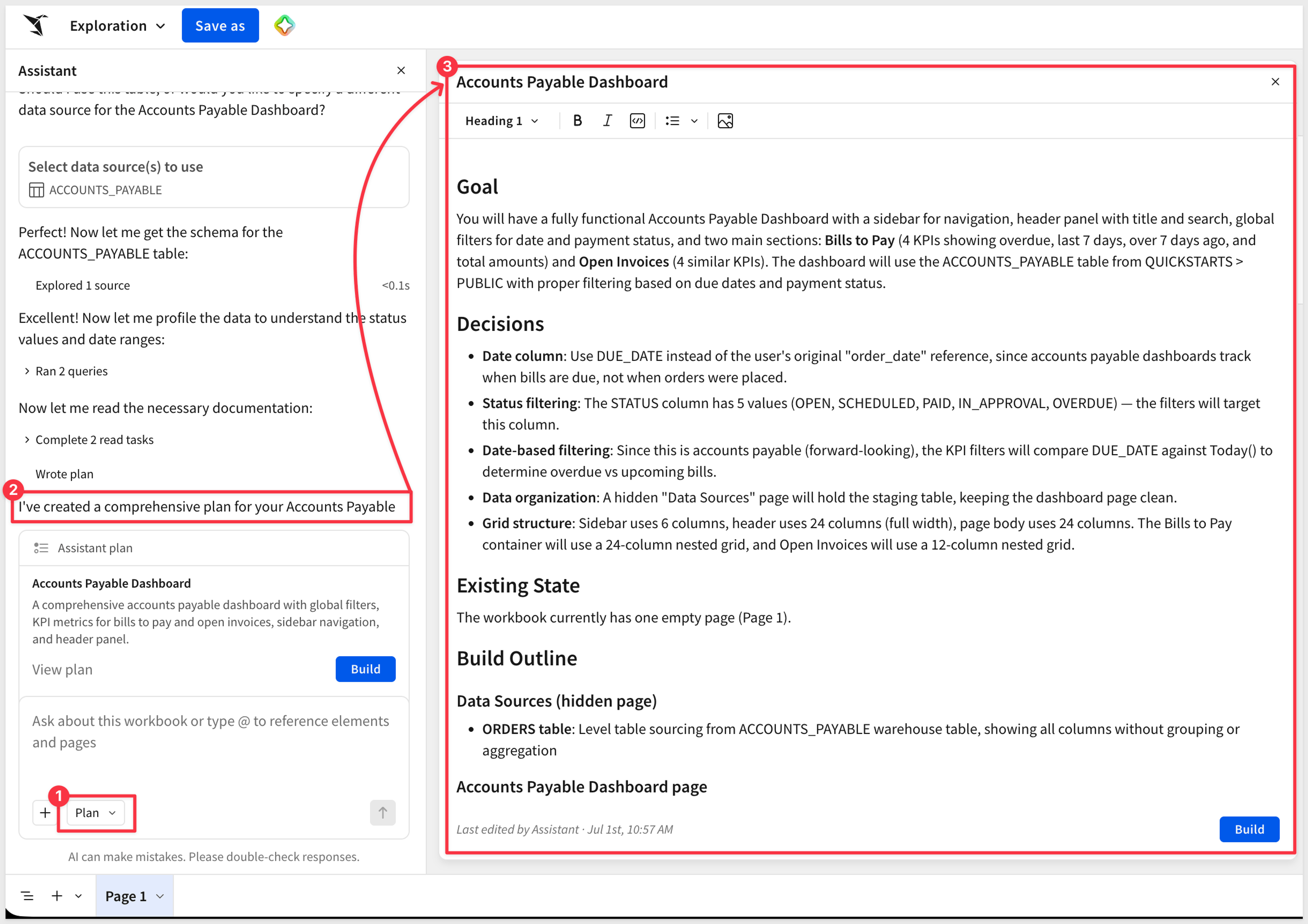 Accounts Payable Dashboard planning and creation using AI