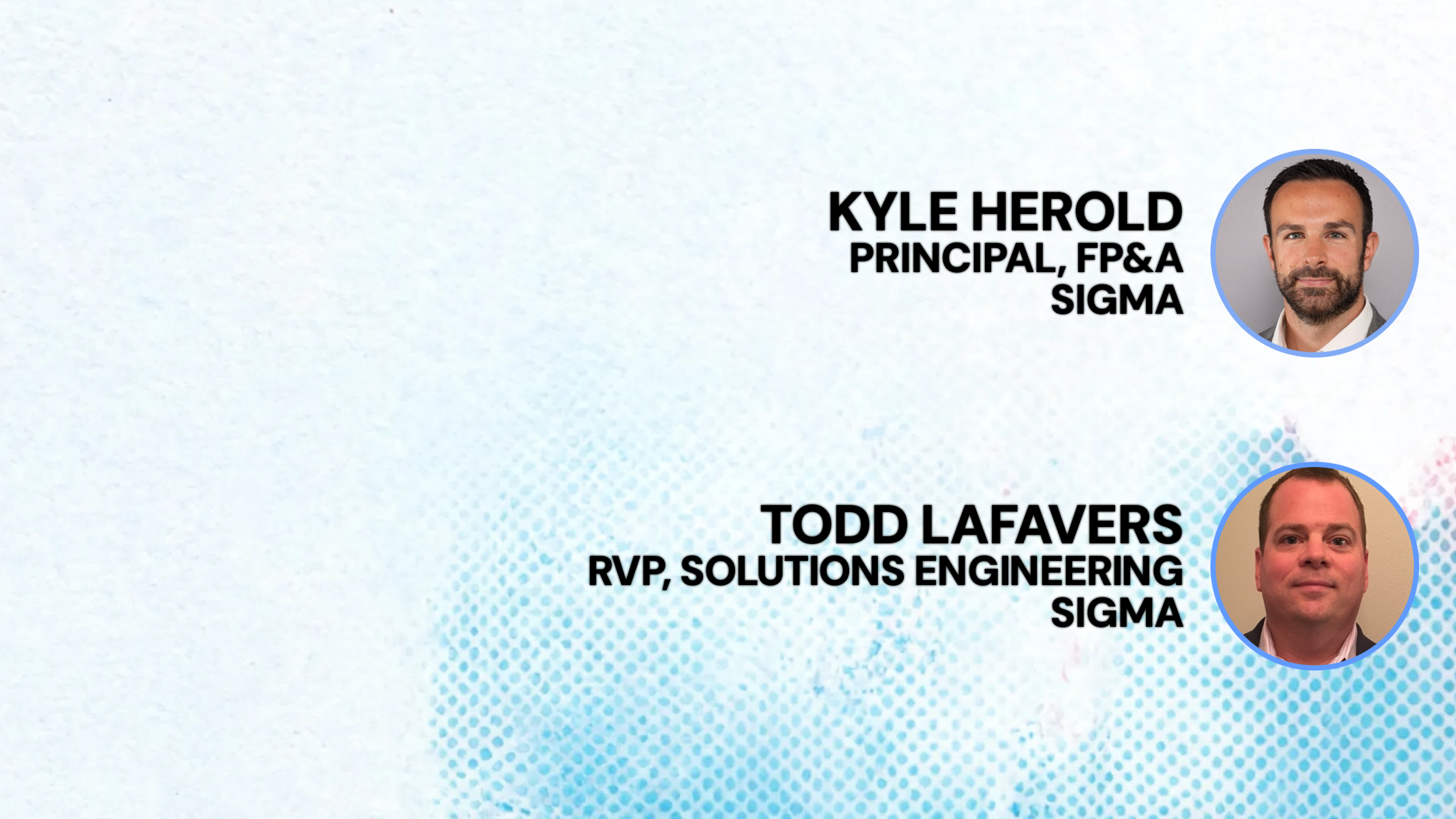 Faces of Kyle Herold and Todd LaFavers promoting a livestream on FP&A Automation with AI and Sigma