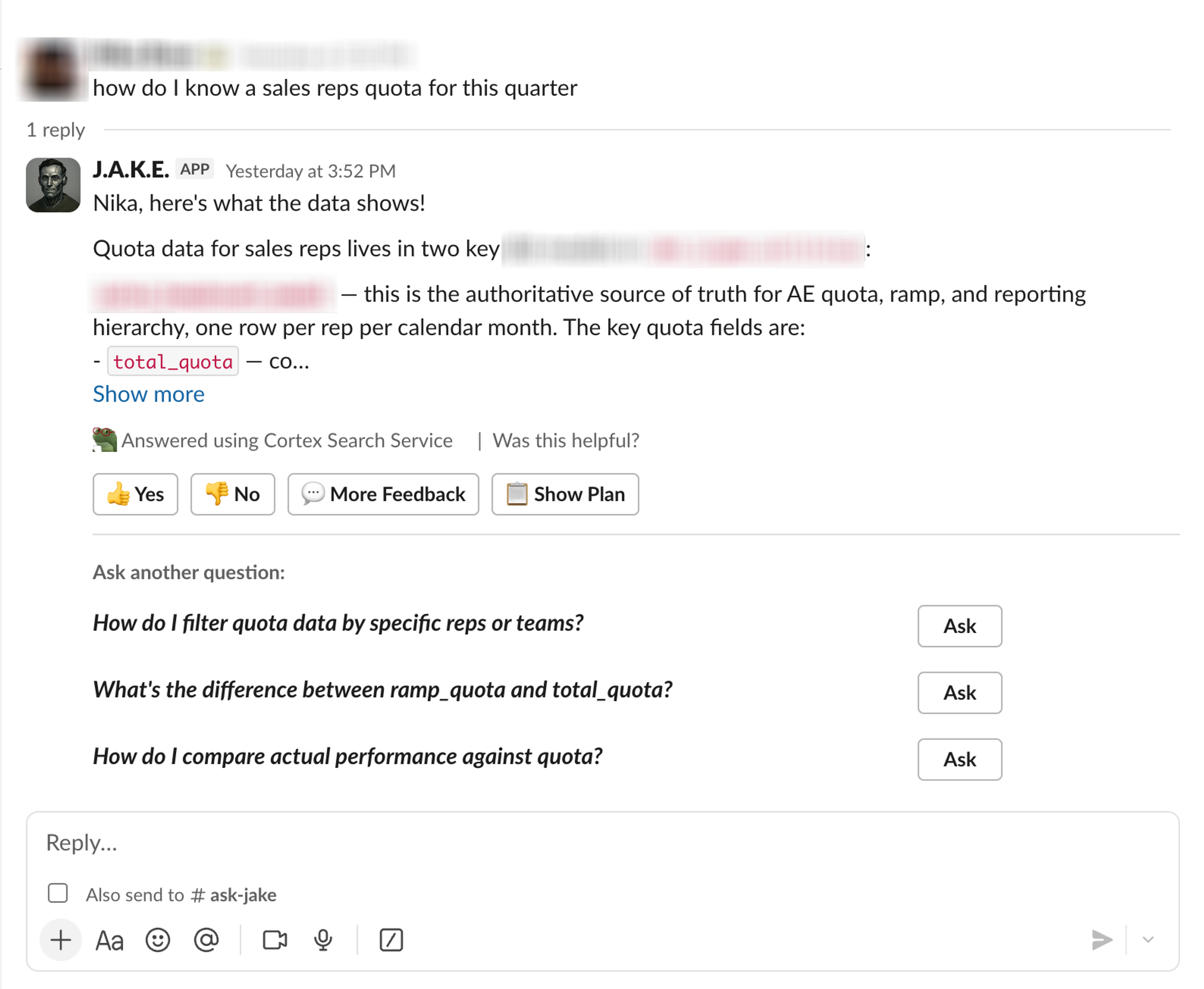 A Cortex Agent can stand behind Sigma's Slack bot integration