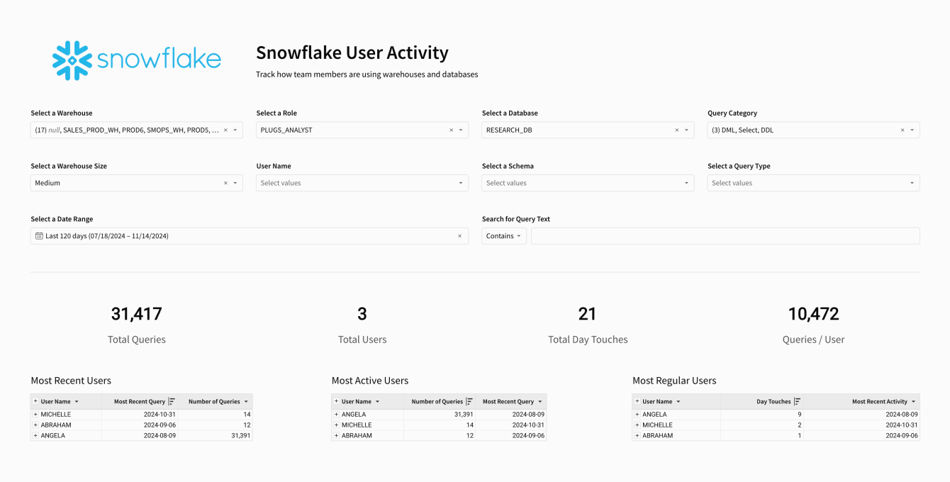 Snowflake User Activity Template