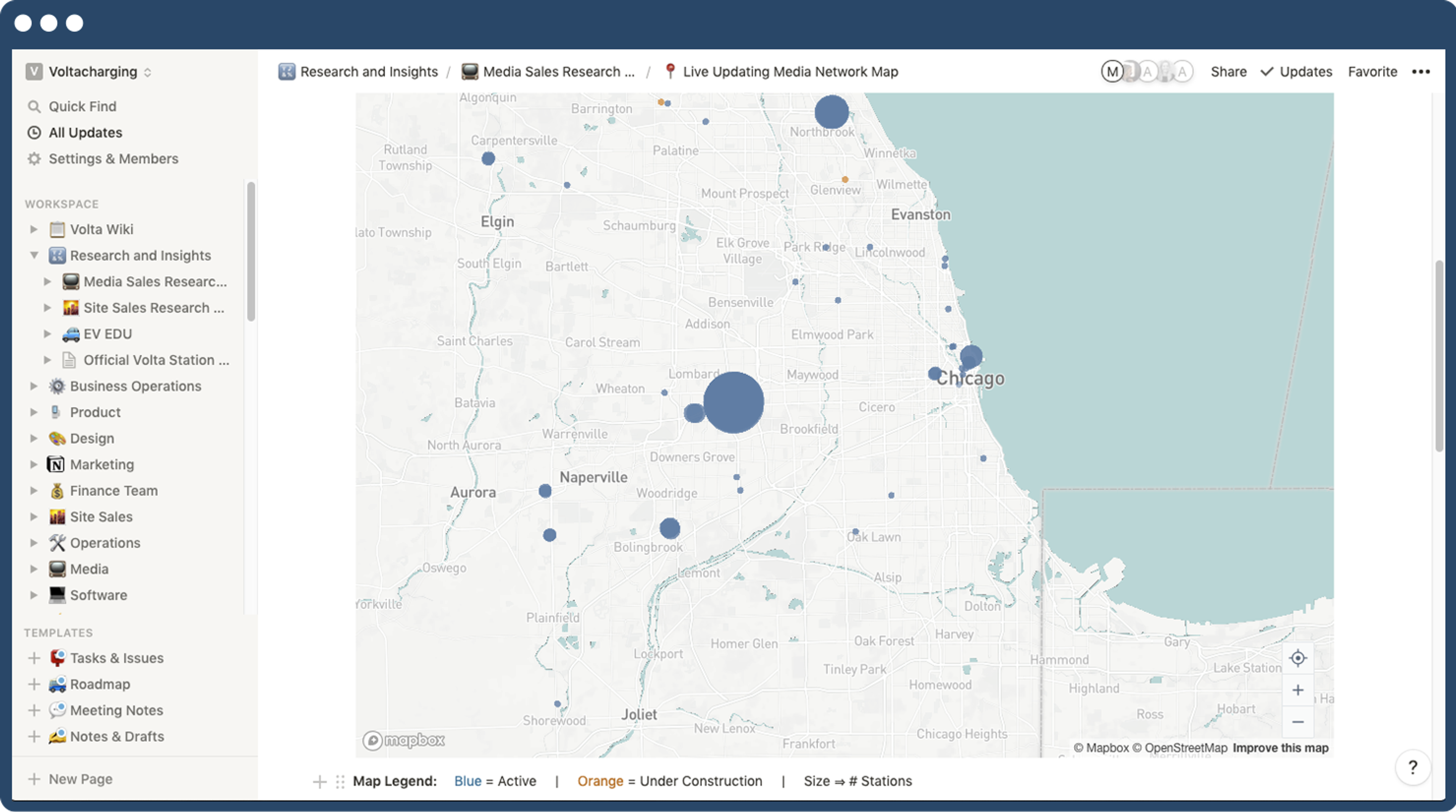 A map of Chicago with a blue background.