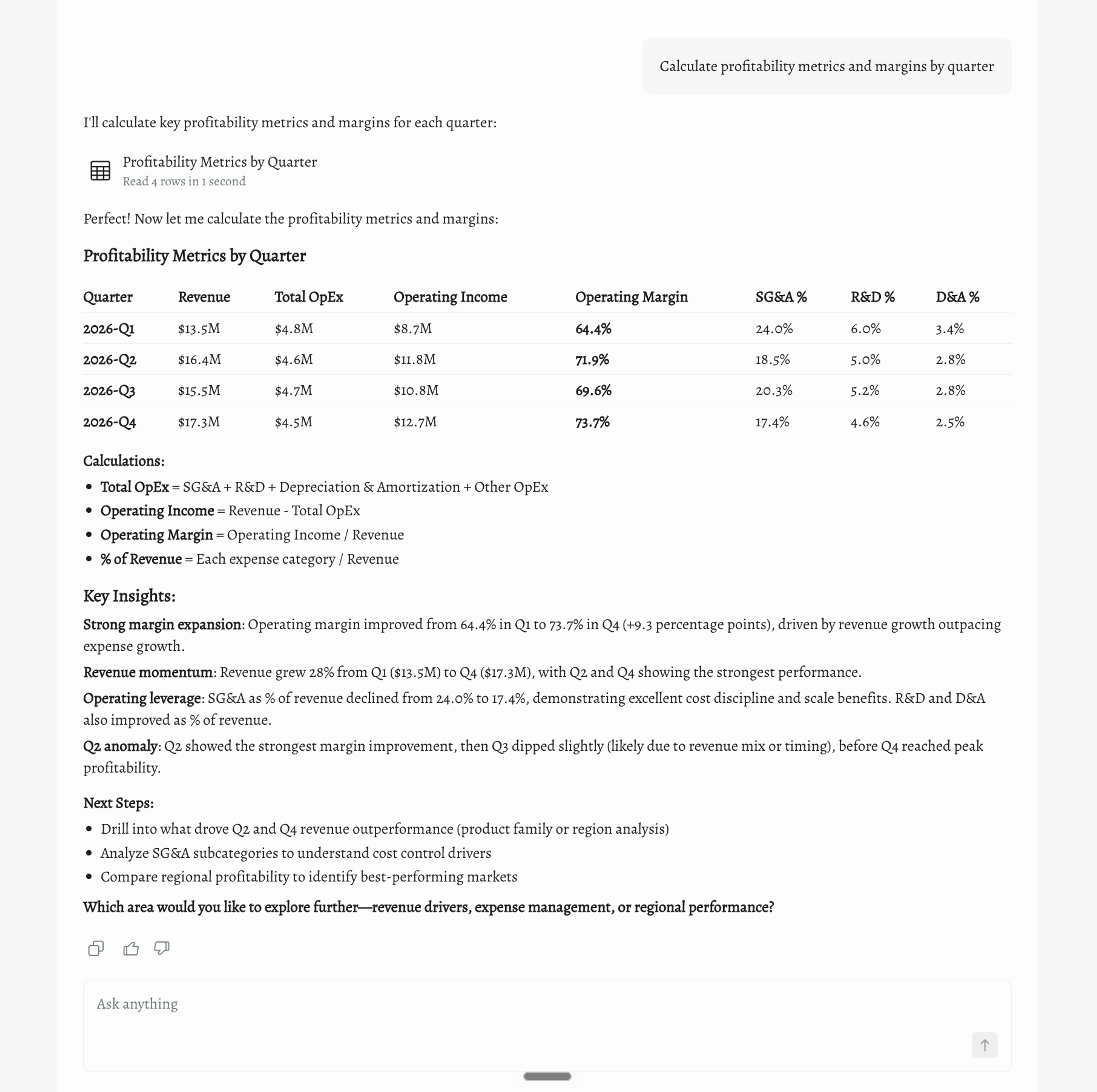 Warehouse agent in the manufacturing FP&A portal