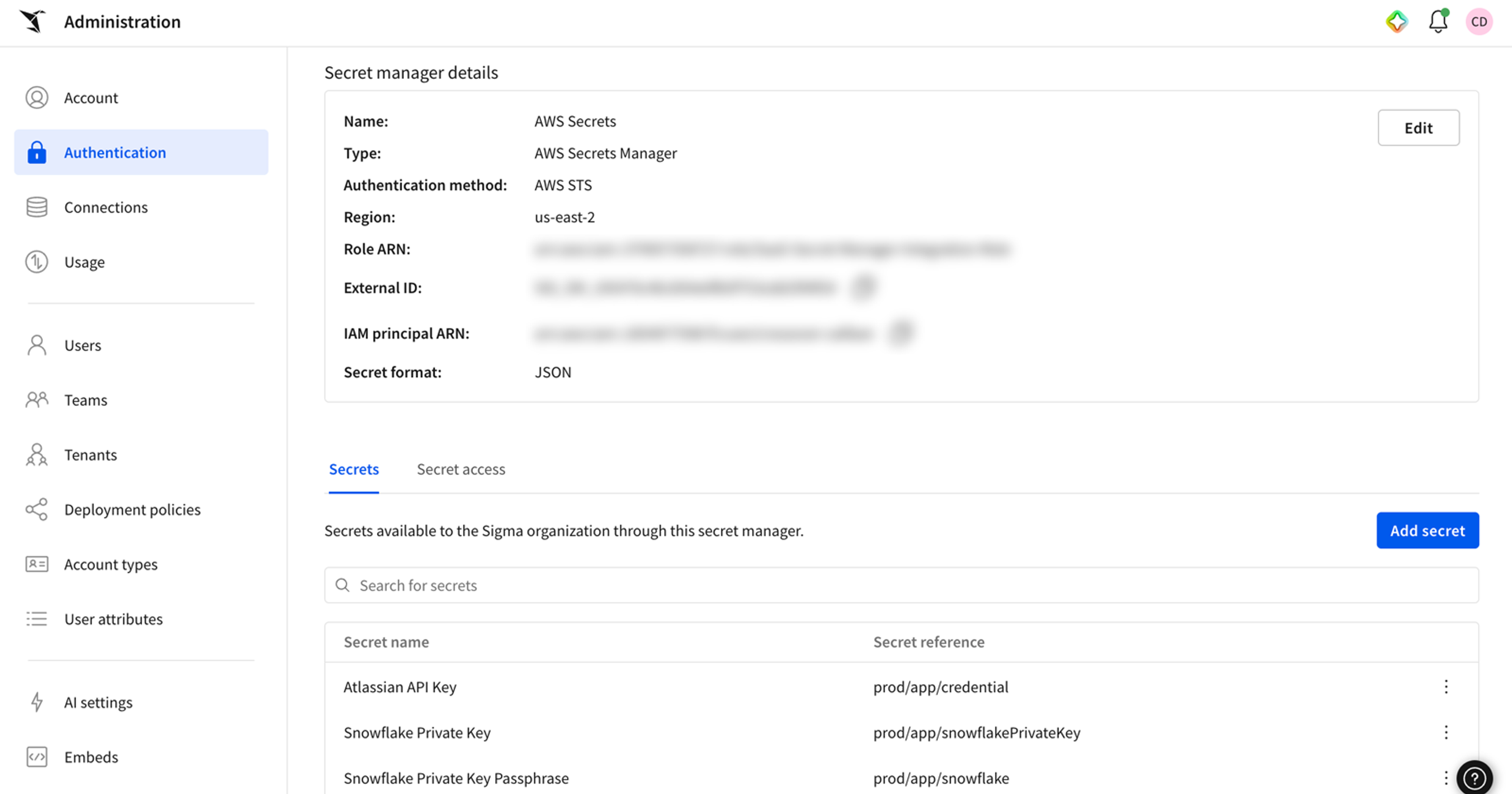 Sigma's secret manager integration lets you authenticate to your warehouse, APIs, and MCP tools via HashiCorp Vault or AWS Secrets Manager. No credentials are stored in Sigma
