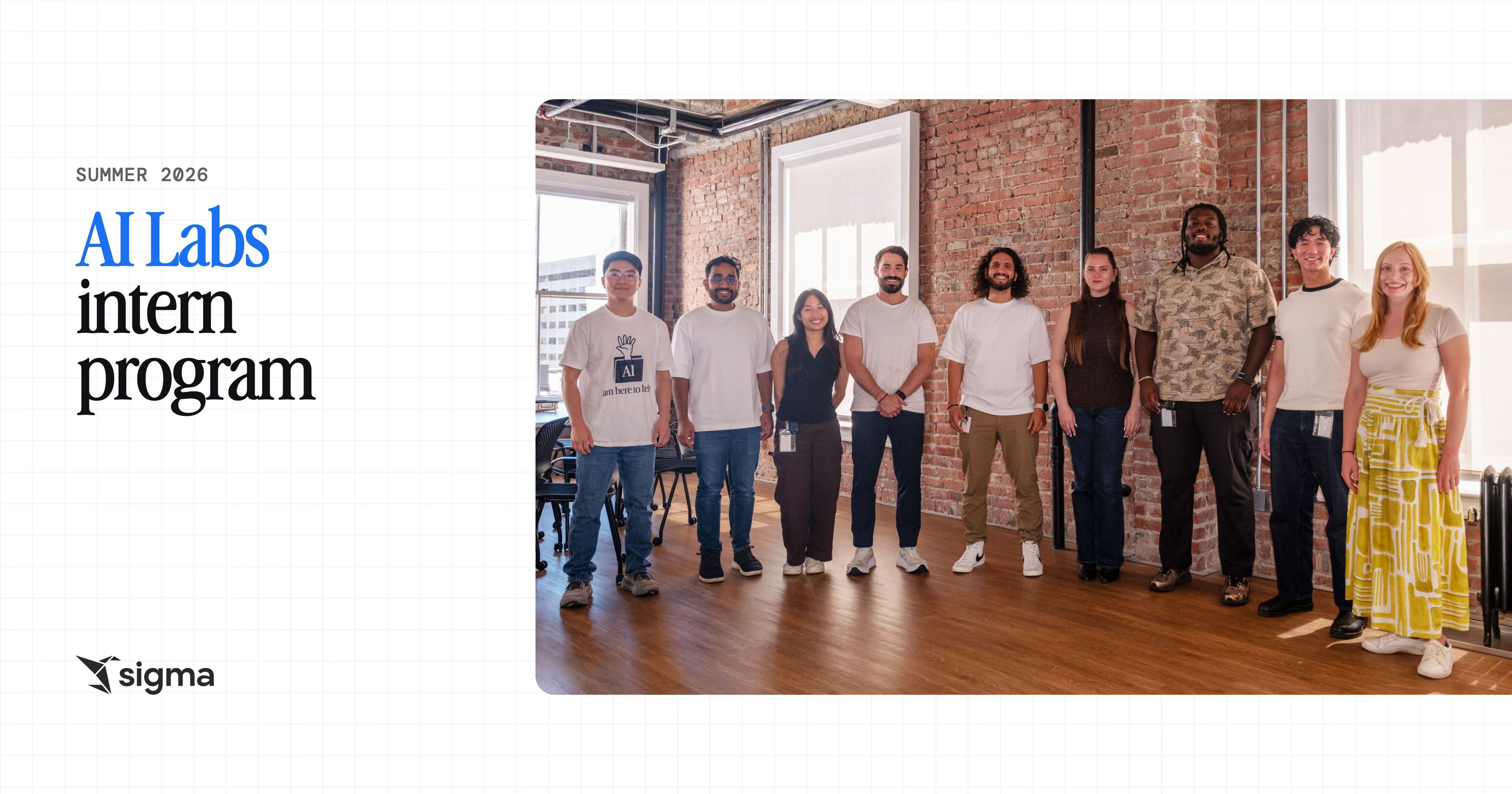 The Sigma AI Labs summer 2026 intern cohort standing together in the office