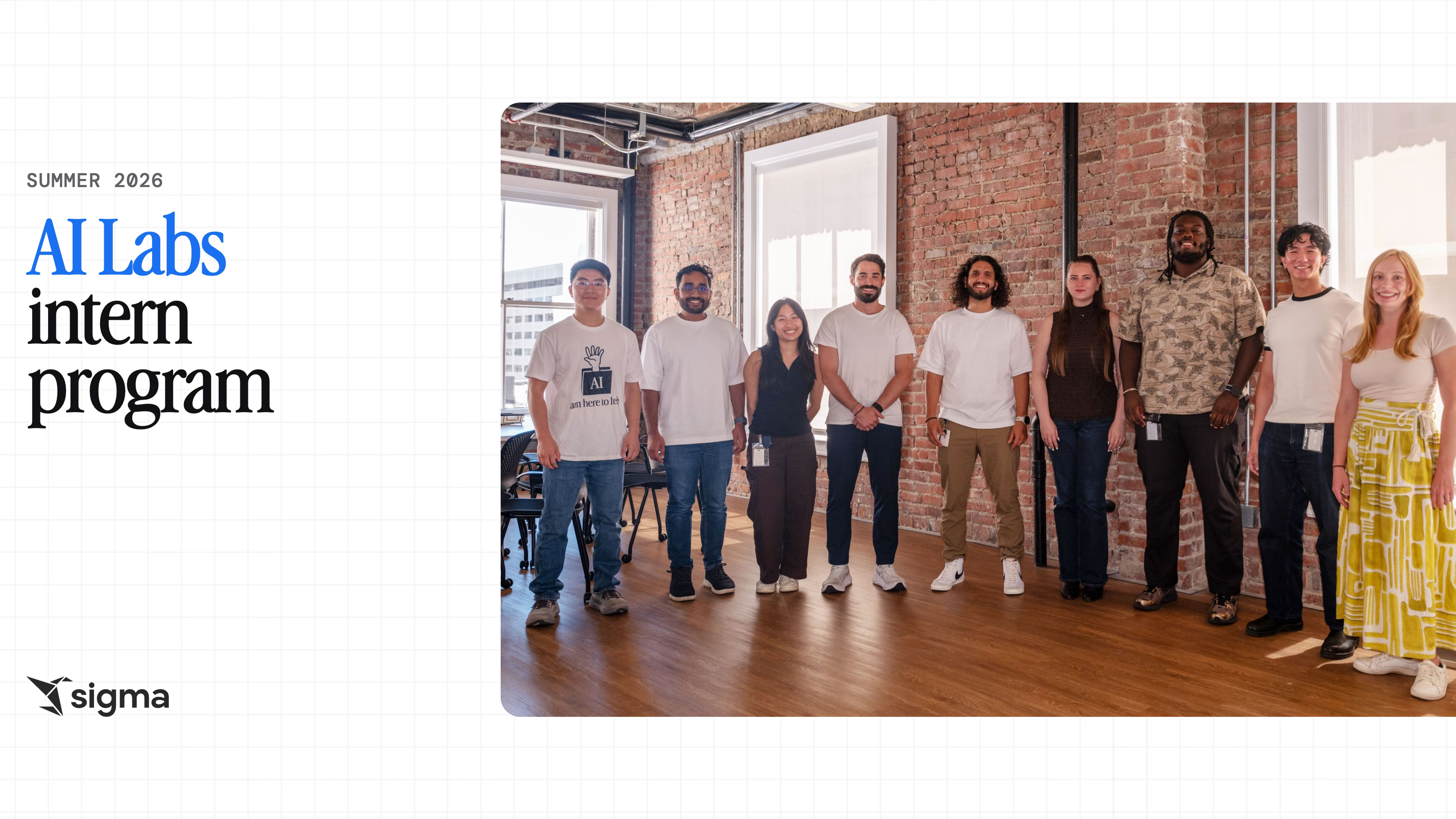 The Sigma AI Labs summer 2026 intern cohort standing together in the office