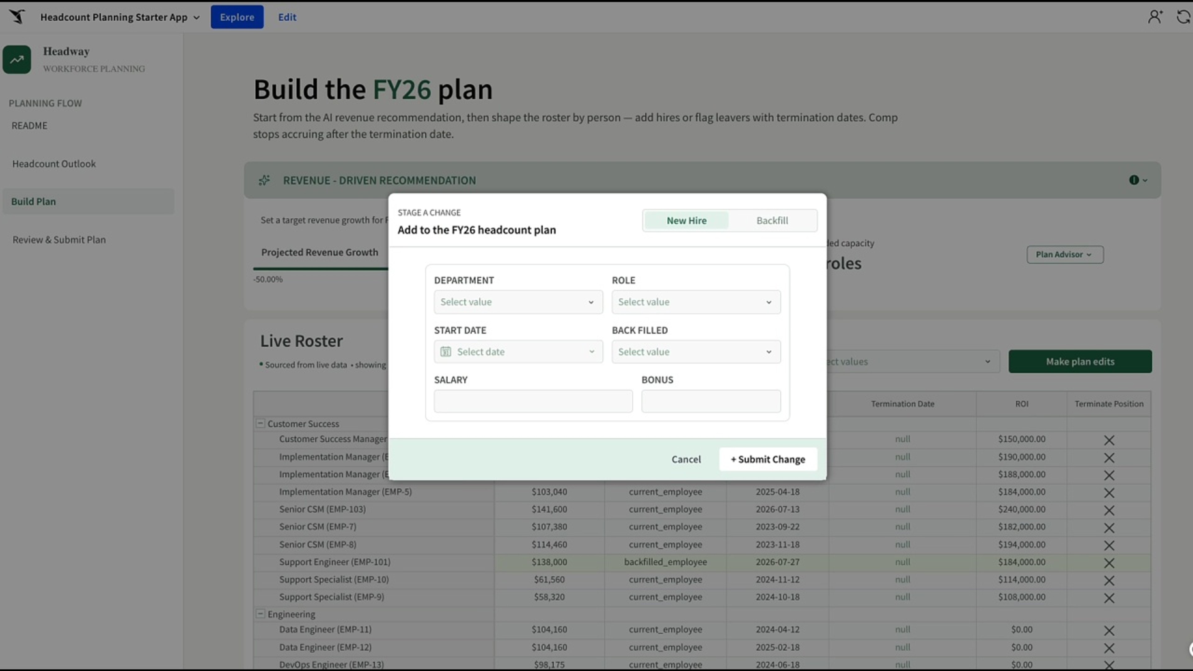 Headcount planning app built in Sigma