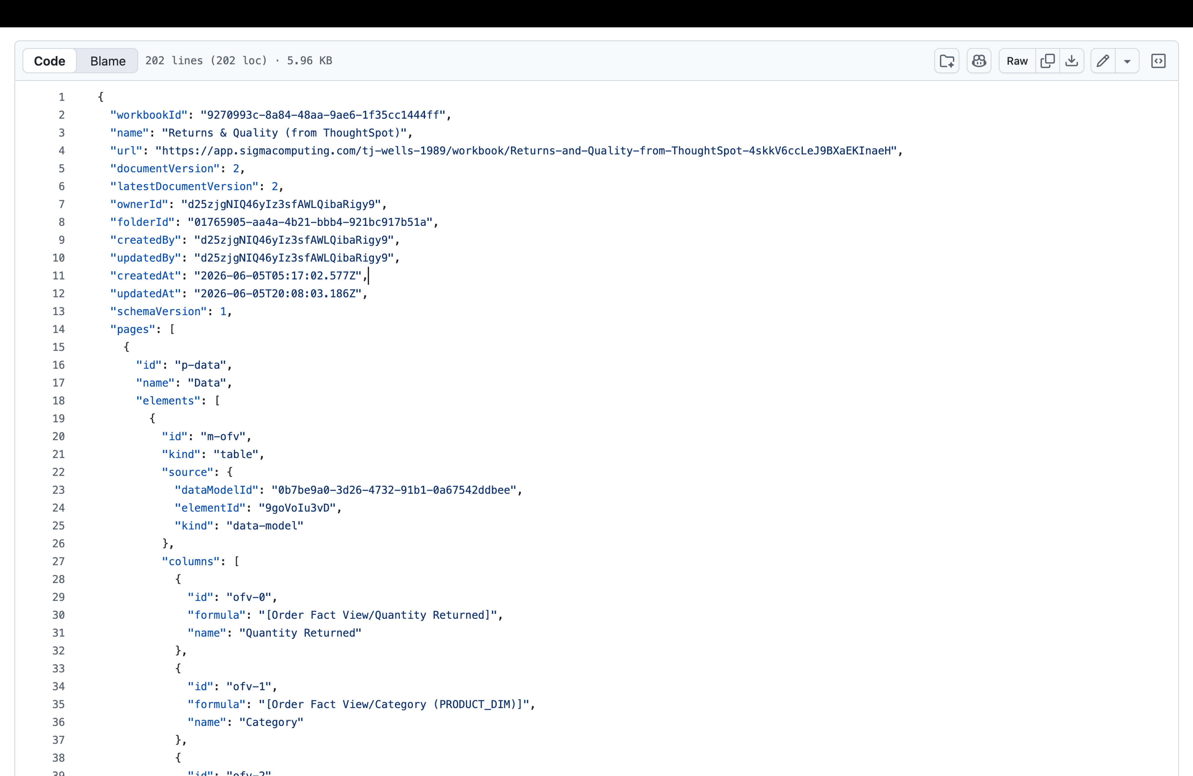 Sigma workbook as code spec