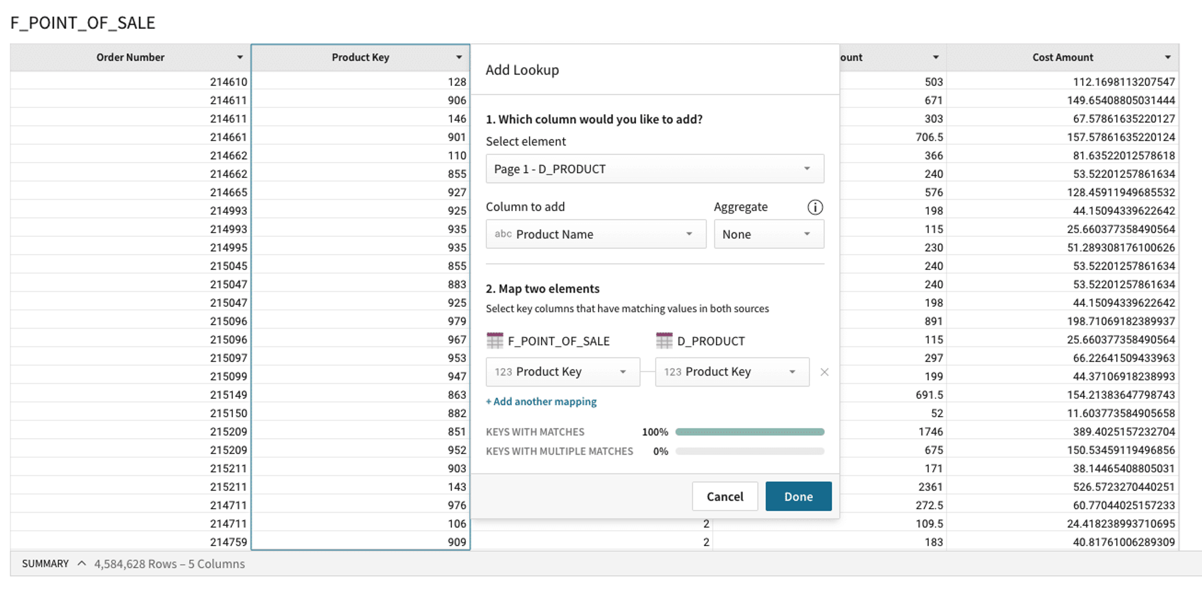 A point of sale software with a product list.