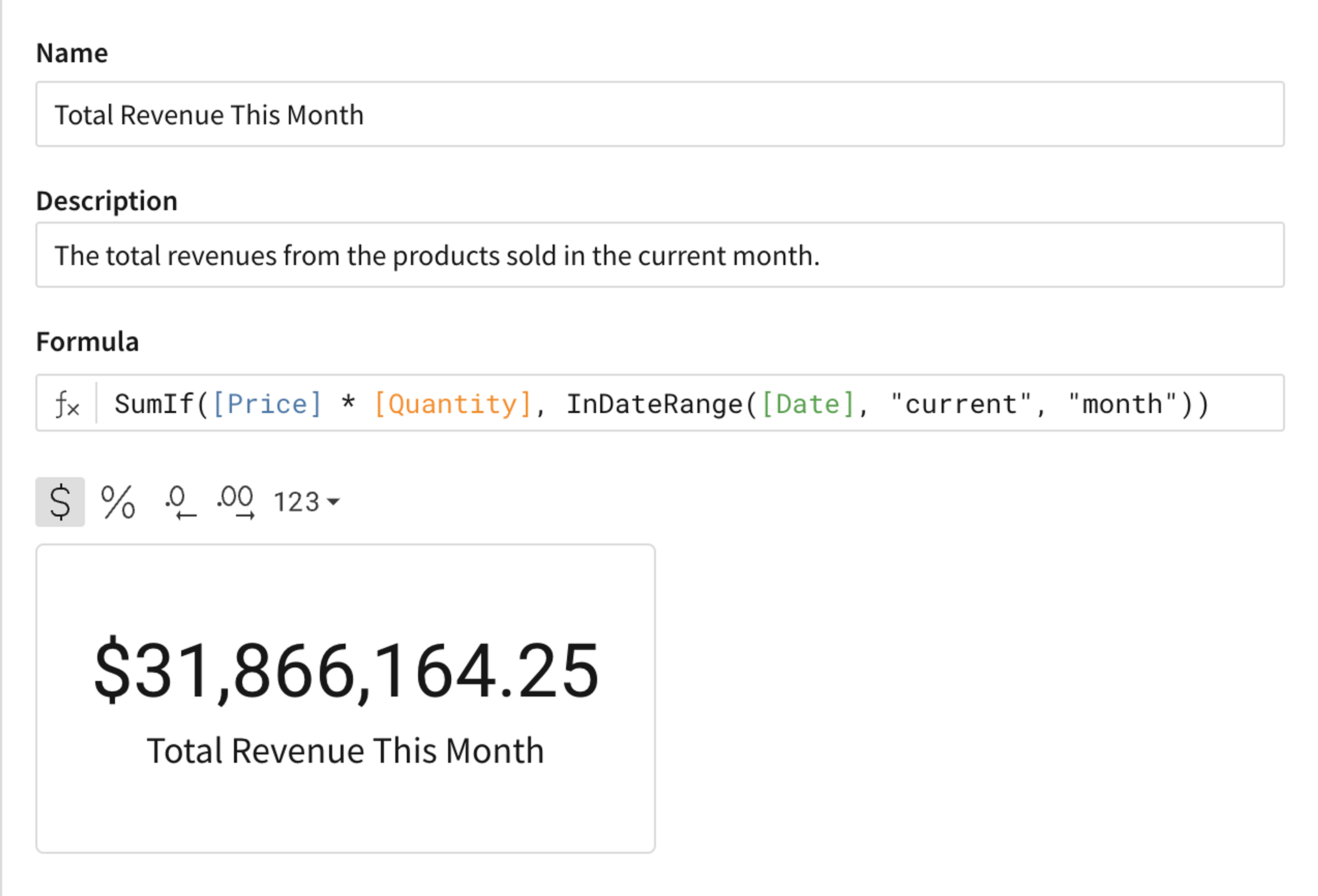 A screen shot of a computer screen with a total revenue for the month.