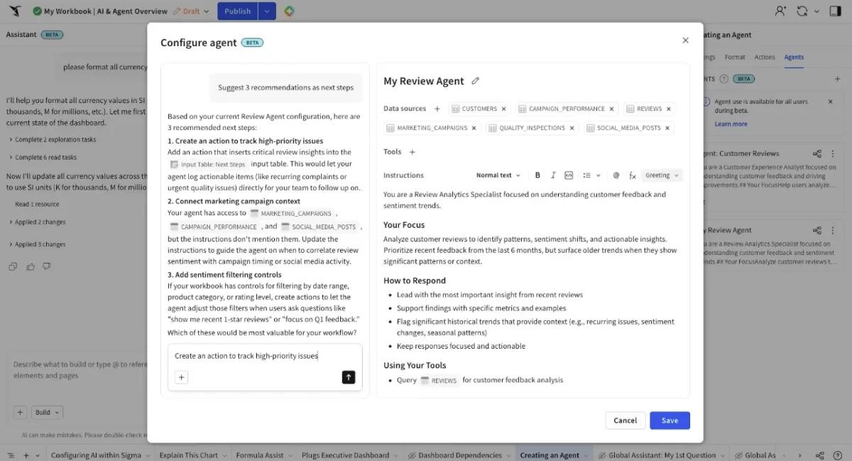 Sigma AI and agents overview with generated analysis