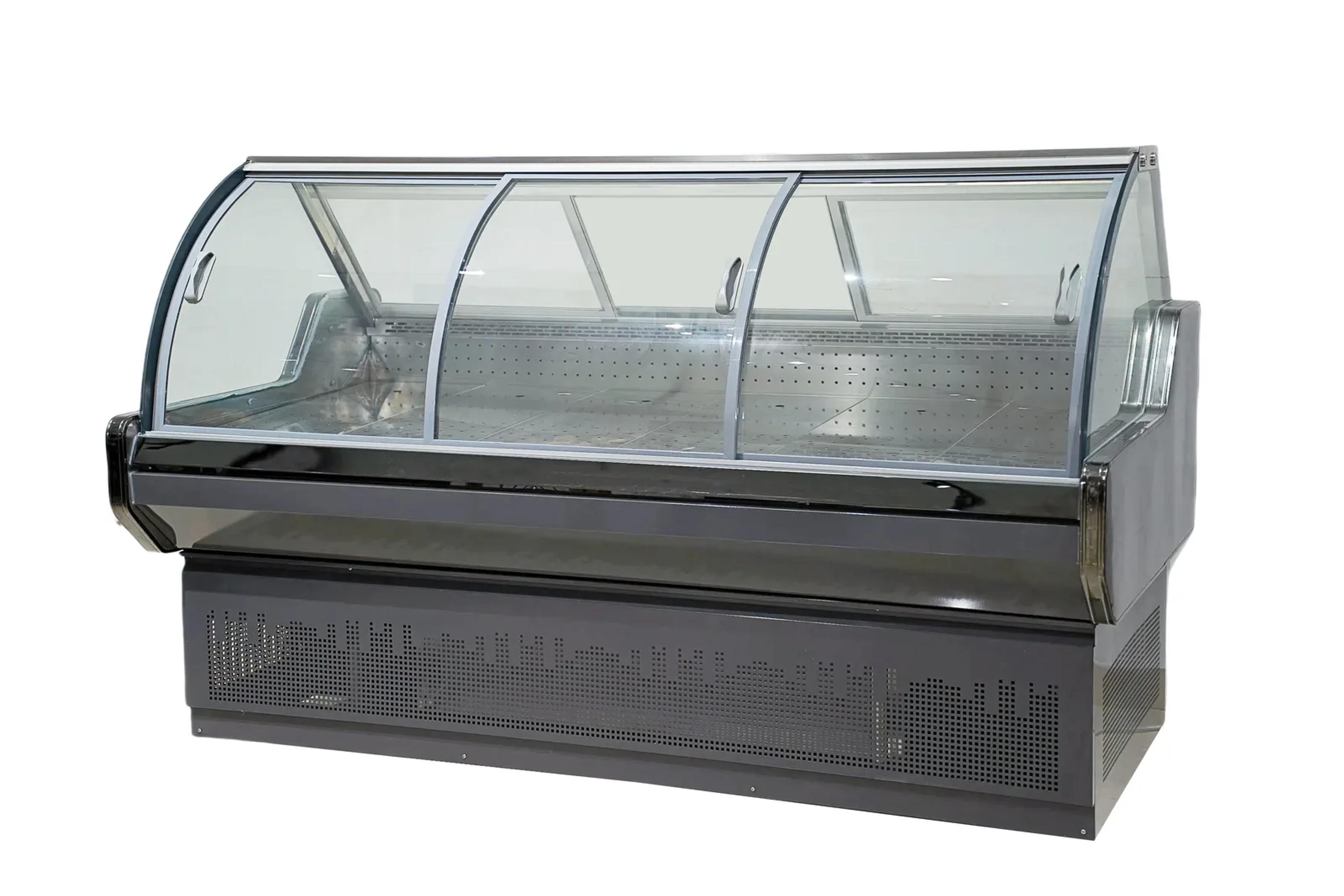 Vitrina de charcutería ventilada de vidrio curvo con dos zonas de temperatura