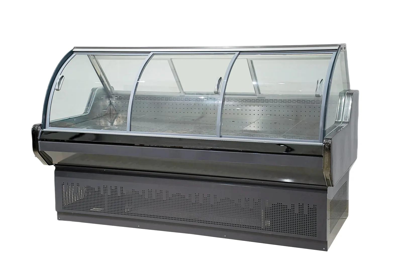 Vitrina de charcutería ventilada de vidrio curvo con dos zonas de temperatura