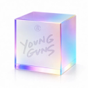 Iridescent cube with Young Guns handwritten on it and the ADC logo all against a white background
