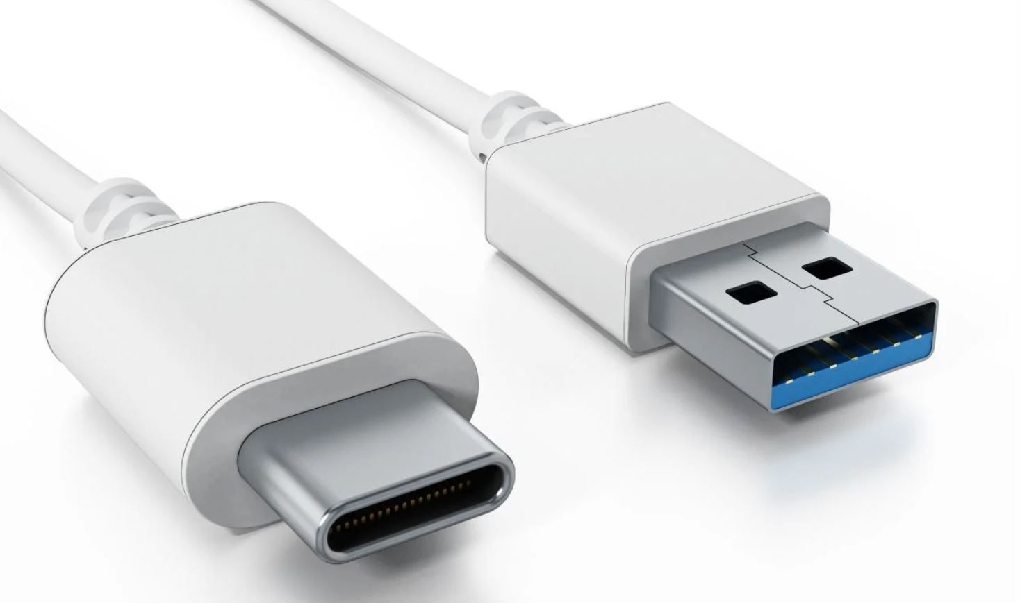 Conector USB tipo C y un conector tipo A de color azul Conector USB tipo C y un conector tipo A de color azul