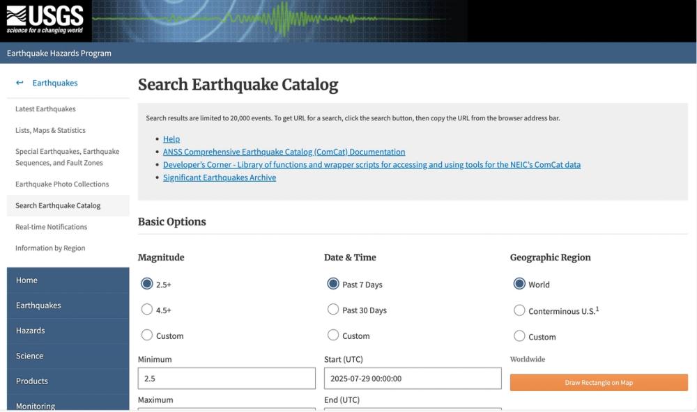 image of USGS Earthquake Catalog 