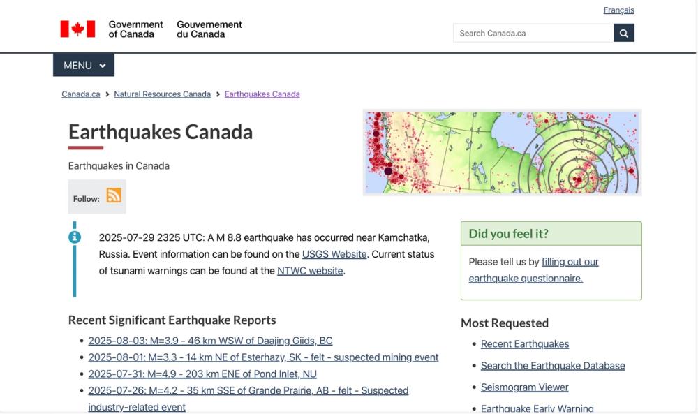 image of Earthquakes Canada