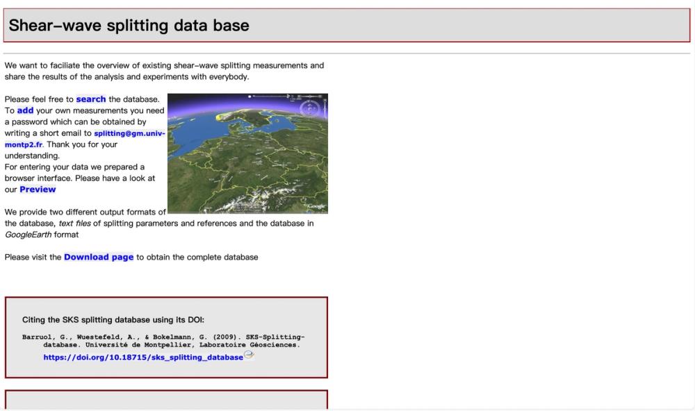 image of Shear-wave splitting data base