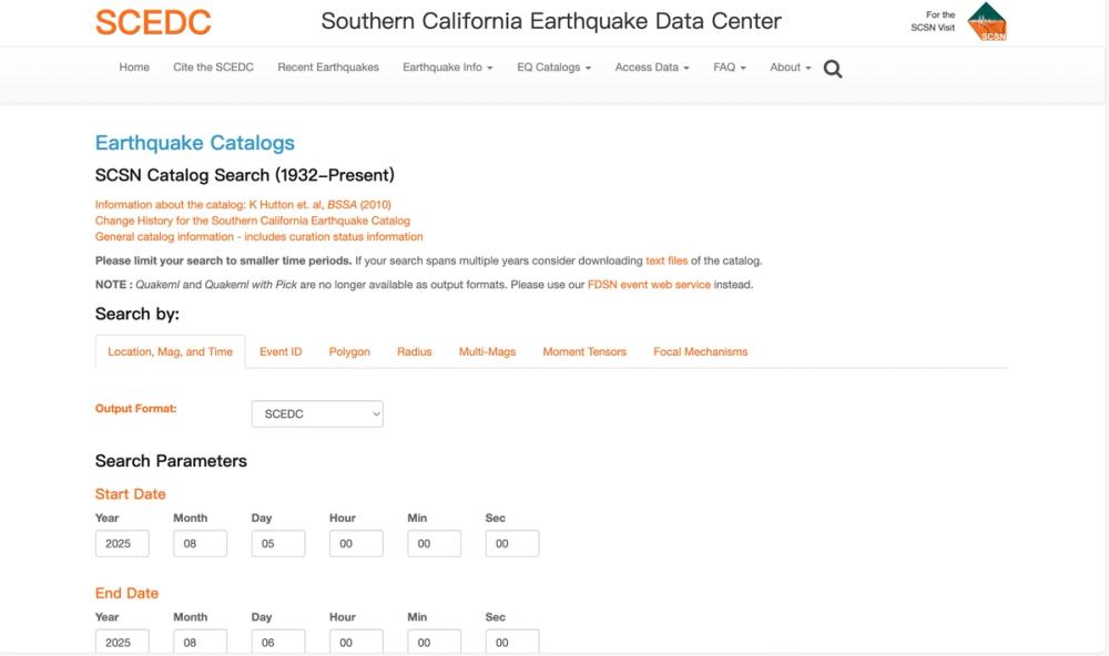 image of Southern California Earthquake Data Center
